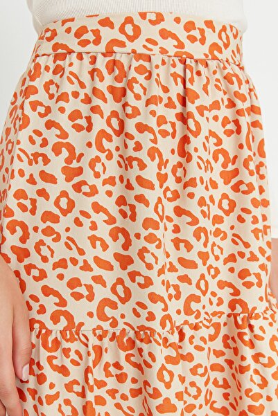 Trendyol Collection Velbloudí sukně s vysokým pasem s květinovým vzorem TWOSS21ET0041