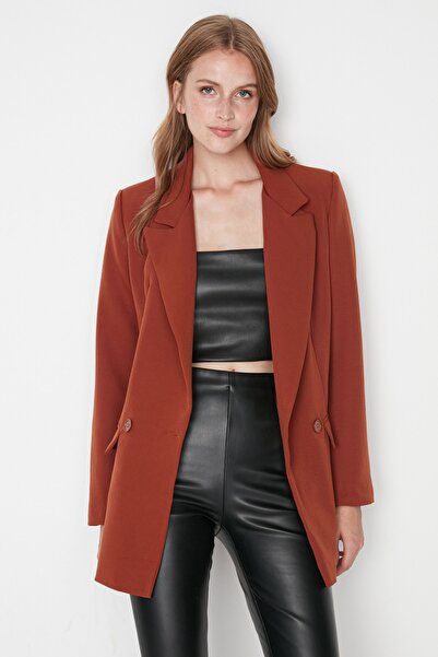 Trendyol Collection Hnědá běžná podšívka s dvojitým zapínáním na tkané sako TWOSS20CE0059