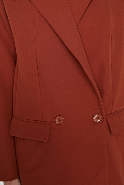 Trendyol Collection Hnědá běžná podšívka s dvojitým zapínáním na tkané sako TWOSS20CE0059