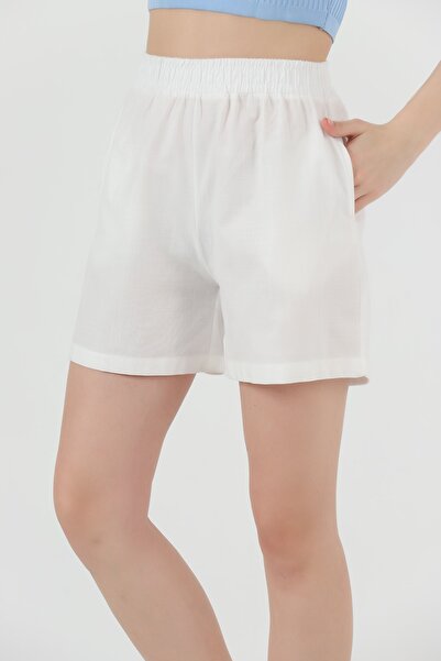 Piola Club Kadın Cepli Kısa Beyaz Şort