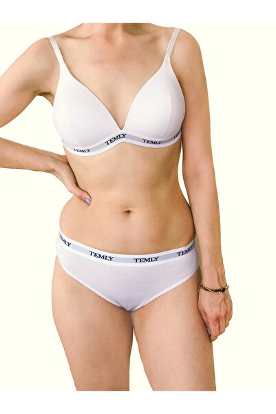 TEMLY ;Kadın/Genç kız iç çamaşır seti, Yumuşak kalıplı sütyen-Slip külot, Beyaz