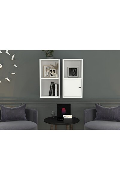 Nettrends Kitaplikli Kapakli Duvar Rafi Beyaz 70 Cm Dvr-1053-ç