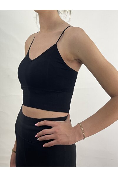 MİSTİRİK Sierra Model Ip Askılı Kumaş Süper Crop Bluz Siyah Renk