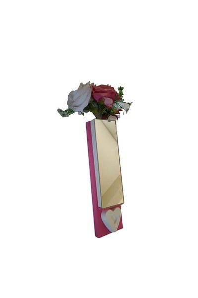 Bahat Pink White Flower Pot - Ξύλινος καθρέφτης μακιγιάζ με καθρέφτη, σχέδιο χωρίς λουλούδια