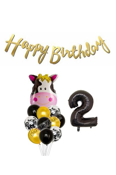 BİDOLUMUTLULUK Cow Foil Balloon Calligraphy Happy Balloon Set