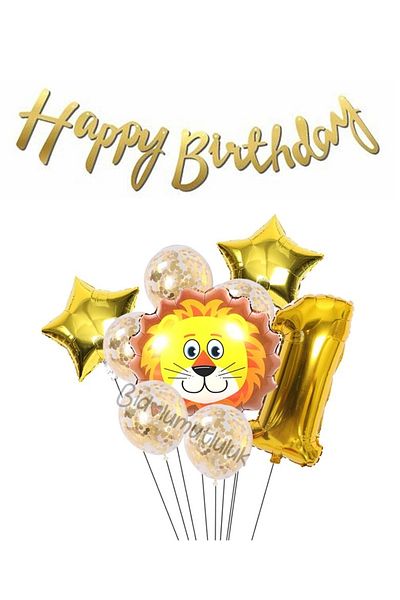 BİDOLUMUTLULUK Gold Lion Foil Balloon Calligraphy Set Birthday