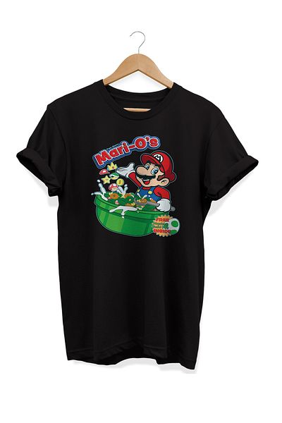 remonz Σειρά Food Mario Corn Flakes εμπριμέ 100% βαμβακερό μπλουζάκι μεγάλου μεγέθους