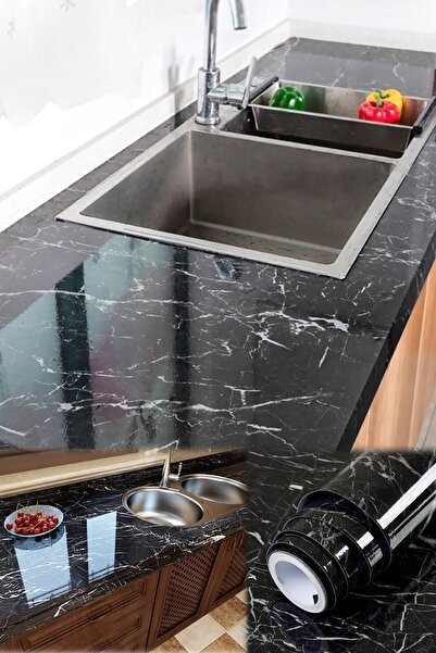 epazzar Yapışkanlı Folyo Siyah Mermer Desenli 500 X 60 Cm Dekoratif Sitcker K...