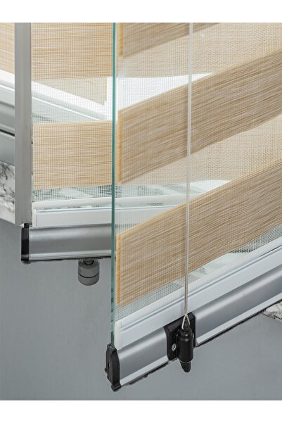 wenthi Krem Cam Balkon Perdesi Yapıştırmalı Zebra Perde Pratik Montaj