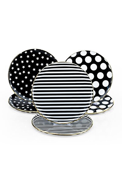 Glore Lena Altın Yaldızlı Cam Servis Tabağı Takımı