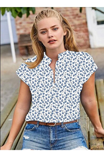 merlavin Ženska ledeno plava košulja sa kratkim rukavima i sudija kragnom, Mo...