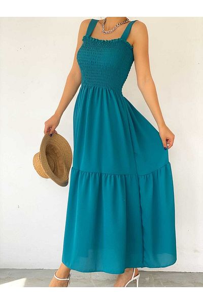 merlavin Rochie de damă turcoaz, cu bretele din țesătură din viscoză (135 cm)