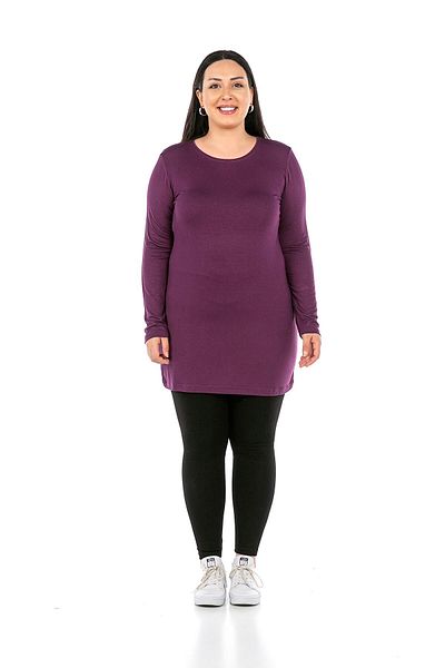 DISENTIS MODEST Plus Size Round Neck Long Sleeve Viscose Long Plum Body