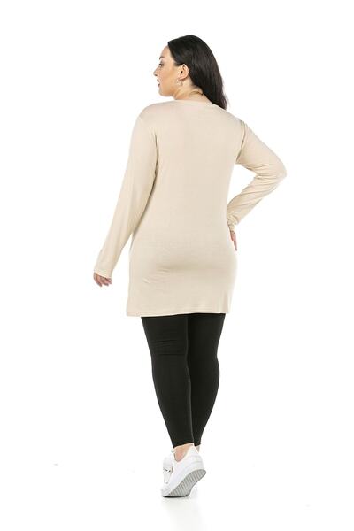 DISENTIS MODEST Plus Size Round Neck Long Sleeve Viscose Long Beige Body
