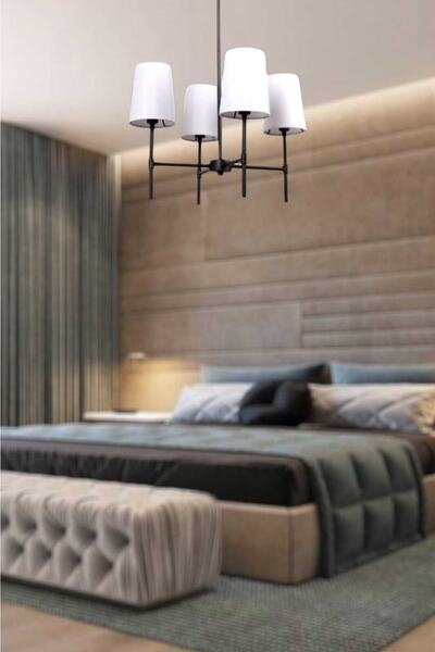 BSA LIGHTING Henna 4'lü Siyah Modern Avize (BEYAZ ABAJUR)