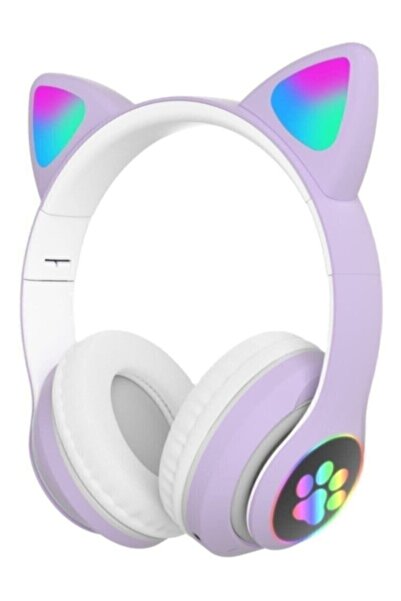 POLYGOLD Kedi Kulak Led Işıklı Kablosuz Bluetooth Mikronlu Hafıza Kartı Girişli Kulaklık