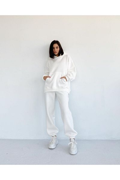 MAİ COLLECTİON Γυναικεία φόρμα Wrstbhwr με κουκούλα λευκή διπλή φόρμα