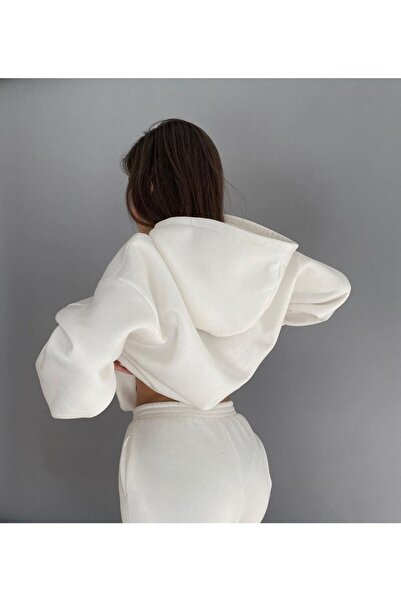 MAİ COLLECTİON Γυναικεία φόρμα Wrstbhwr με κουκούλα λευκή διπλή φόρμα