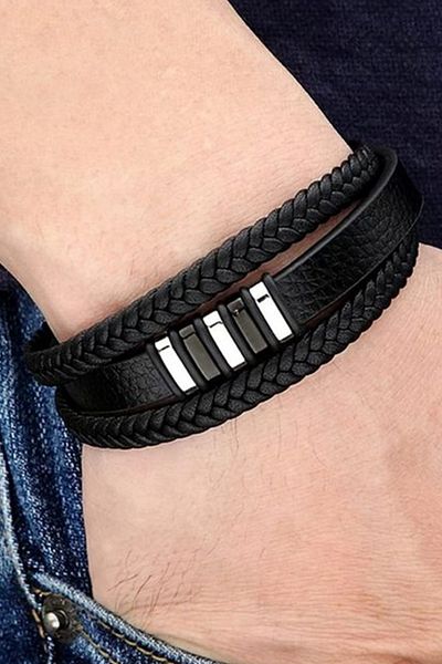 Gogoey Men's Black Magnetic Buckle Braided Bracelet Edb3455