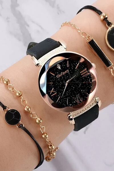 Gogoey Kadın Kol Saati Lüks Moda Şık Trend Bayan Set Saat Siyah Renk