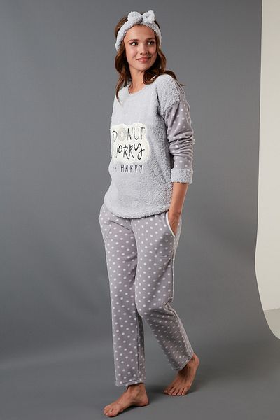 Lela Set pijama de pluș cu bentiță cu buline imprimate Set pijama 6094120