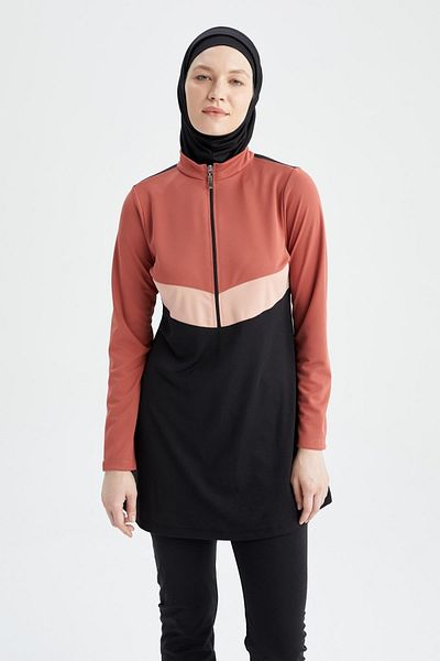 DeFacto Regular Fit Color Block Μισό φερμουάρ 4 τεμαχίων μπουρκίνι
