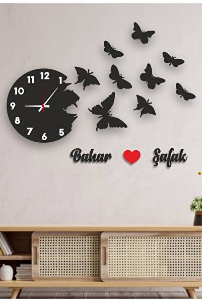 AHŞAP HEDİYENİZ Isme Özel Uçan Kelebek Dekoratif Ahşap Duvar Saati