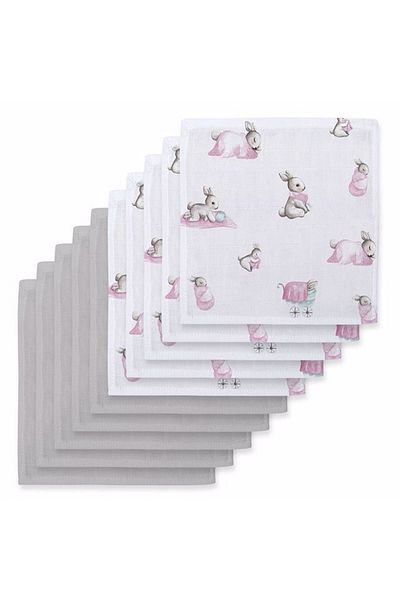 DEUX LAPINS 100% Cotton Bébé Lapin Rose & Cotton Grey 10-Piece Muslin Baby Mouth Diapers Pack