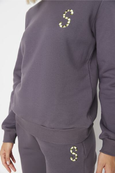 Trendyol Collection Anthracite Thick Basic Jogger Embroidered Knitted Tracksuit Set TWOAW23EM00069