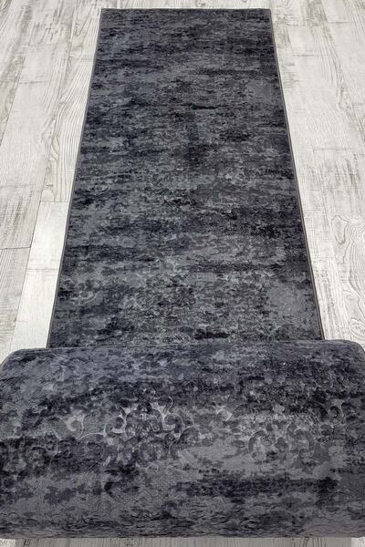 ELVİRAHOME Elvira Home Emboss Reign Anthracite Four Seasons Washable Non-Slip Base Cut Runner