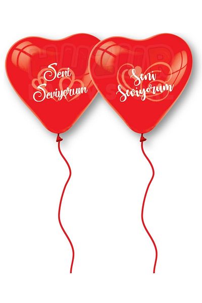 Huzur Party Store I Love You Printed Heart Balloon 10 Pieces 30 Cm Red Heart Valentine's Day Romantic Birthday