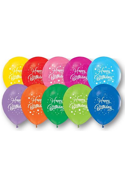 Huzur Party Store Happy Birthday 10 Pieces Balloon 30 Cm Stars and Polka Dots Detail Printing Mixed Color Birthday Party