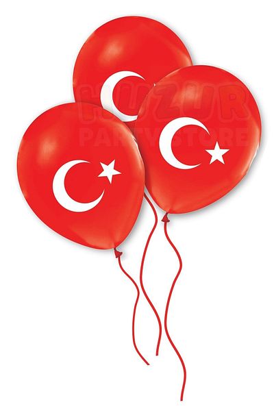 Huzur Party Store Turkish Flag Printed 50 Balloons Crescent Star Red White Turkey Balloon 30 Cm National Holiday Decoration