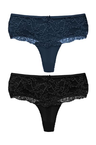 HNX High Waist Lace Front Plus Size Women's String - Pack of 2