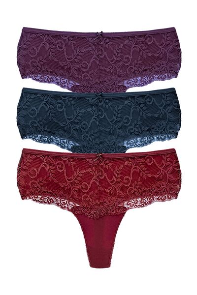 HNX High Waist Lace Front 3-Piece Plus Size Women's String