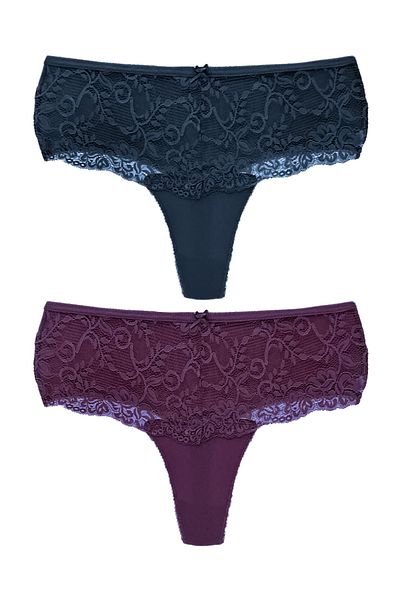 HNX High Waist Lace Front Plus Size Women's String - Pack of 2