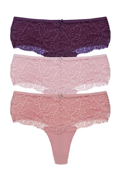 HNX High Waist Lace Front 3-Piece Plus Size Women's String