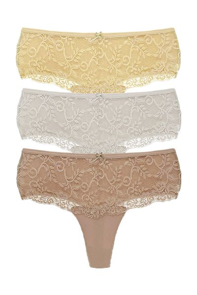 HNX High Waist Lace Front 3-Piece Plus Size Women's String