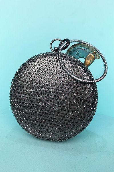 KRISTE BELL Lady Mother Stoned Smoked Round Hand and Shoulder Strap Single Compartment Invitation Evening Dress Bag Varolli 129