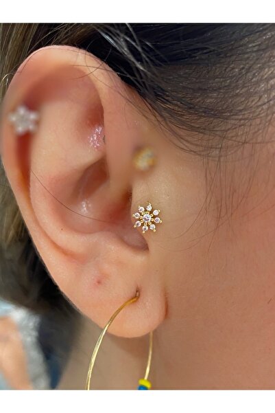 Arescollection Cerrahi Çelik Gold Çiçek Tragus Piercing