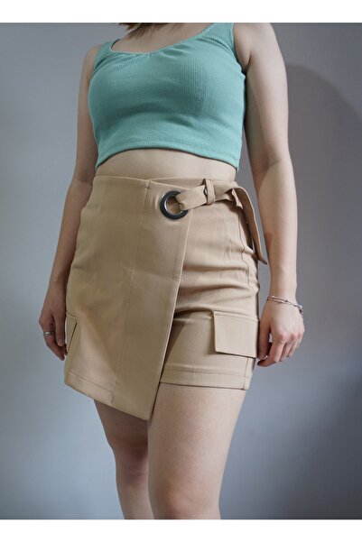 NEK Krem Cep Detaylı Şort Etek
