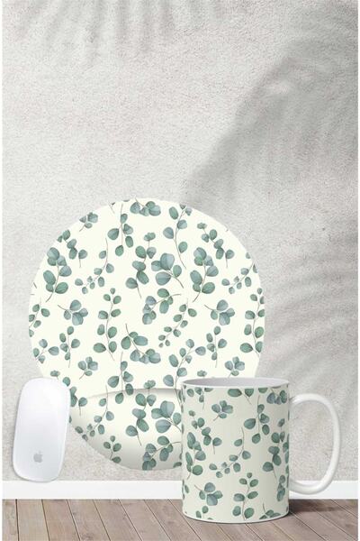 Gizeo Concept Yonca Desenli Bilek Destekli Mouse Pad Kupa Seti