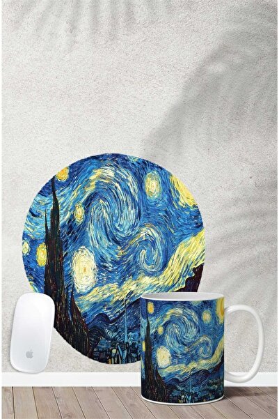 Gizeo Concept Van Gogh Yıldızlı Geceler Desenli Bilek Destekli Mouse Pad Kupa Seti