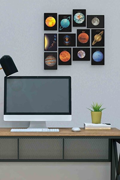 herotasarım Πλανήτες 12 Τεμάχια MDF (ξύλο) Πίνακας Μέγεθος Γραφείου 30x30 εκ.