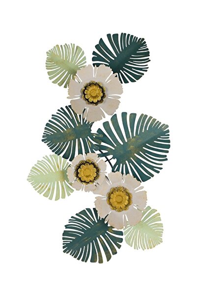 MOS'EV Metal Yeşil Beyaz Dore Duvar Süsü 55x80cm