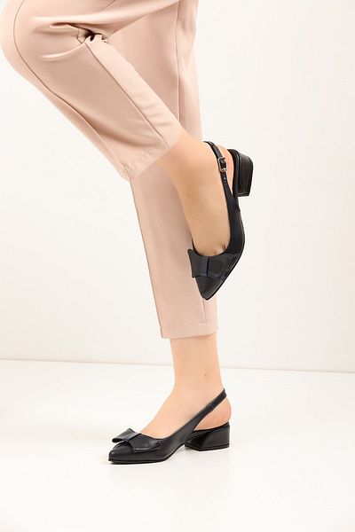 FORS SHOES Sötétkék bőr masni nyitott hátú női sarkú cipő 3,5 cm