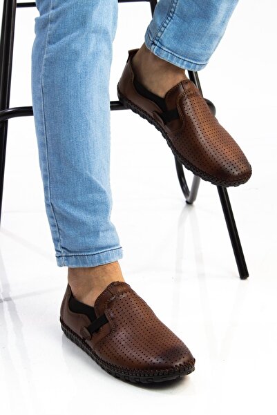 Moda Anna Перфориран модел без връзки Удобна подметка Мъжки обувки Тан