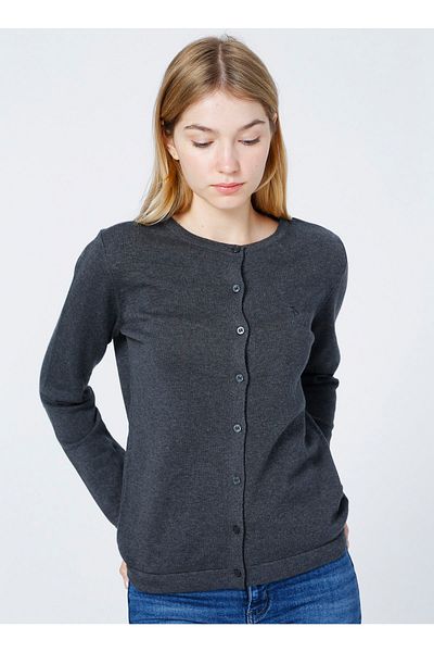 U.S. Polo Assn. Cardigan pentru damă, cu gât crew, antracit melange
