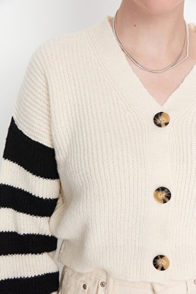 Trendyol Collection Ecru Color Block Button Detailed Knitwear Cardigan