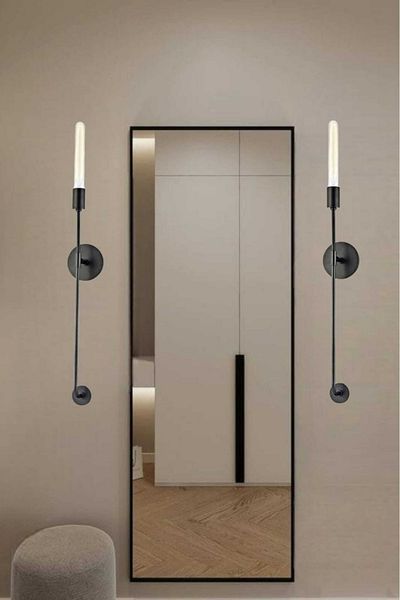 BSA LIGHTING (2 Pieces) Cane Black Long Sconce (without bulb Finished Size 70 cm) (bulb not included)
